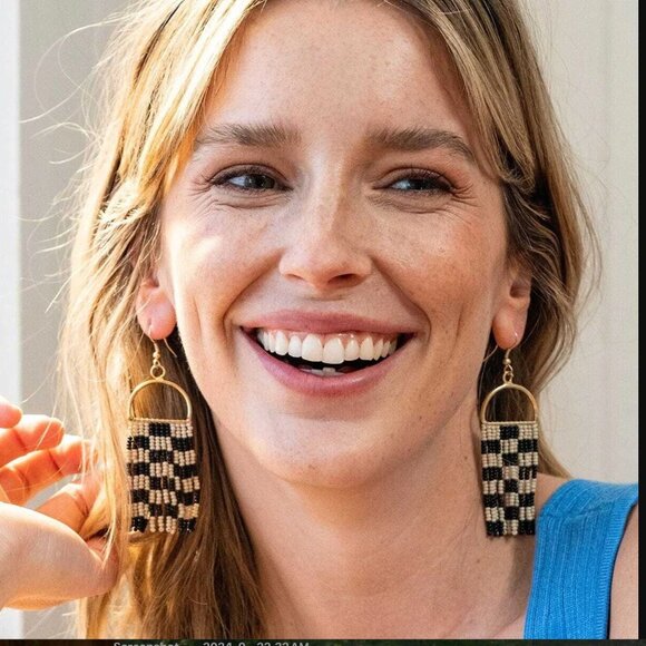Ink + Alloy Jewelry - Ink + Alloy Allison Checkered Beaded Fringe Earring - Black